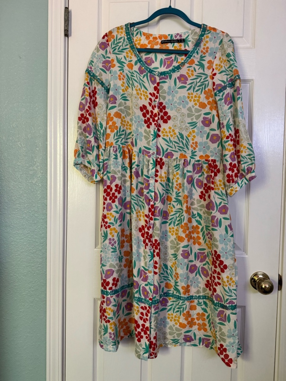 Gudrun Sjoden Floral Linen Blend Dress in White with Multicolor Flowers